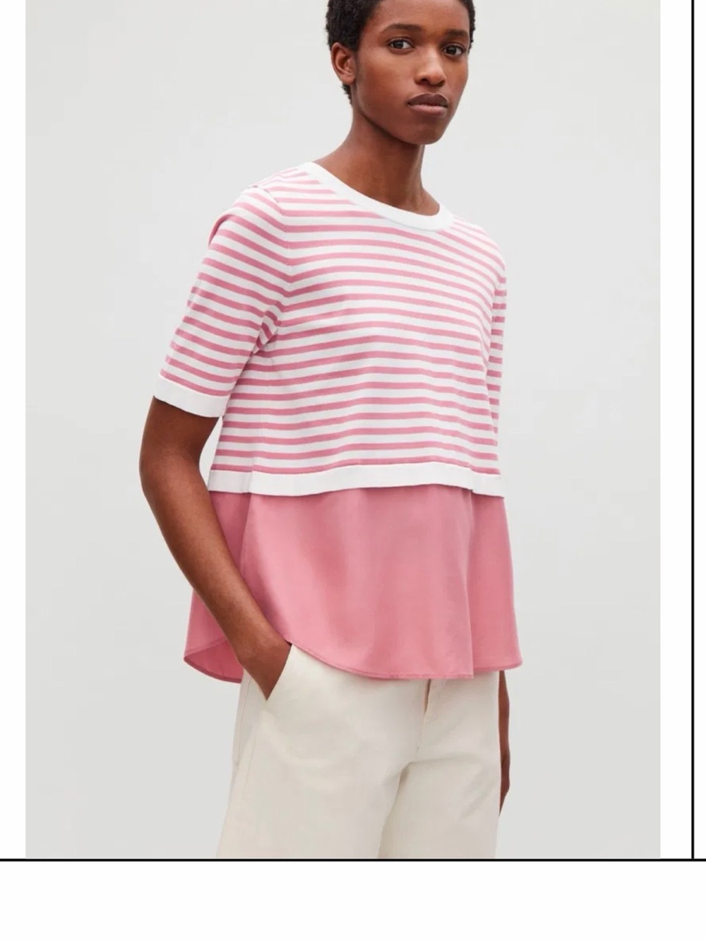 COS Pink and White Layered Short Sleeve Tee